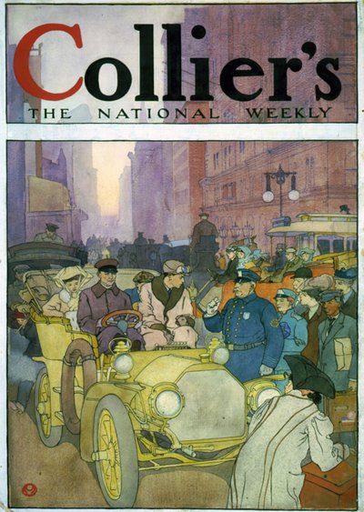 混雑した通りの自動車エドワード・ペンフィールドによる水彩画 作： Edward Penfield