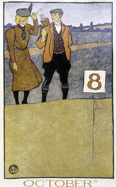ゴルフをするカップル - エドワード・ペンフィールド著「ゴルフ・カレンダー」（1899年）より 作： Edward Penfield