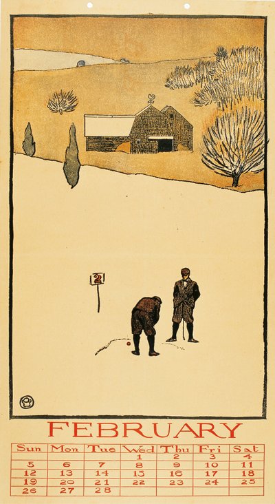 ゴルフカレンダー。 2月 - Oeuvre de Edward Penfield (1866-1925) - 1899 - カラーリトグラフ - 41x28.6 - Museu Nacional d