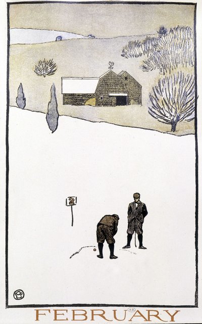 雪の中のゴルフ - エドワード・ペンフィールドの「ゴルフカレンダー」にて 作： Edward Penfield