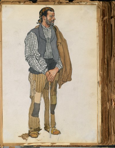 スペイン人男性のスケッチ、1906（スクラップブックにマウントされた紙にトイレとグラファイト） 作： Edward Penfield