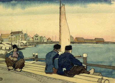 風と潮を待つ 水彩画 エドワード・ペンフィールド作 作： Edward Penfield