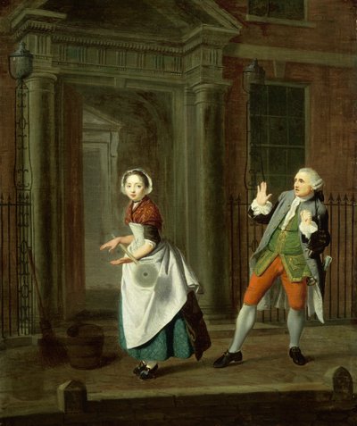 モップを回す身なりのよい女中、c1764 作： Edward Penny