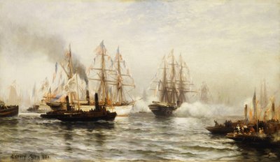 1885年6月20日、ニューヨーク湾でのイゼールのレセプション 作： Edward Percy Moran