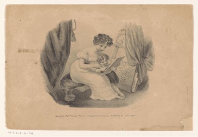 版画を見る女性と子供 作： Edward Purcell