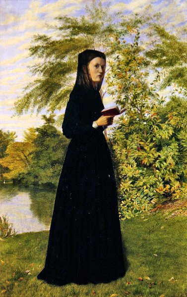 公園で読書する女性 1860年頃（板に油彩） 作： Edward Radford