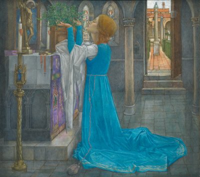 イザベラとバジルの壷 (キャンバスにテンペラ) 作： Edward Reginald Frampton