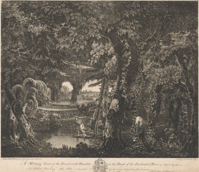 魔法の川のほとりでリナルドと森の朝のシーン 作： Edward Rooker