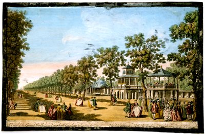 「エントランスから撮影したボクスホール ガーデンのグランド ウォークなどの眺め」、ロンドン、c1760 作： Edward Rooker