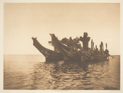 カヌー - カギュル A の仮面ダンサー 作： Edward S. Curtis