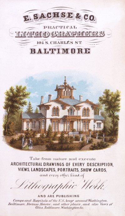 E. Sachse und Co.、Practical Lithographers、104 S. Charles St.、Baltimore、（lithograph [trade card]） 作： Edward Sachse