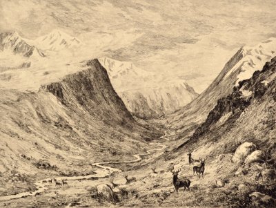 ハイランドディー：ガーチャリーとラリグバーンズの会合、1880年頃（エッチング） 作： Edward Slocombe