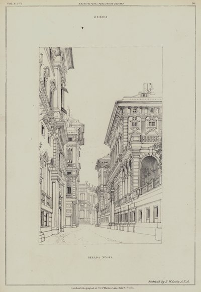 イタリア、ジェノバ、ストラーダ・ヌオーヴァ（リトグラフ 作： Edward William (after) Cooke