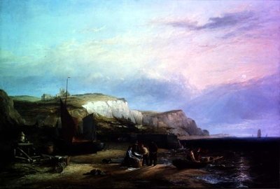 エグモンド・アーン・ゼー沖で漁獲物を揚げるオランダのピンクス 作： Edward William Cooke
