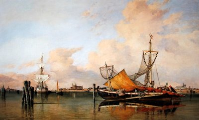 悪天候前の夕方、ヴェネツィアのラグーンで 作： Edward William Cooke