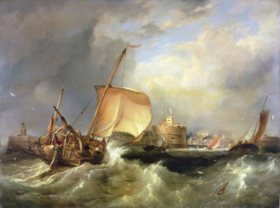 フランスのニシン漁船がHavre de Graceの港に入ってくる様子 作： Edward William Cooke