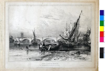 ビリングズゲートから見たニュー・ロンドン橋（干潮時） 作： Edward William Cooke