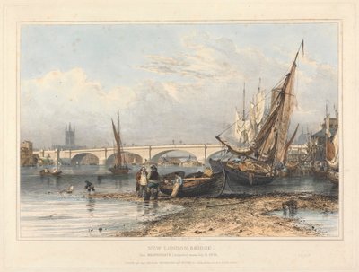 ビリングスゲートからの新しいロンドン橋 (干潮) 作： Edward William Cooke