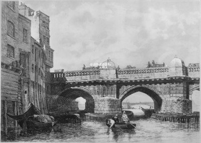古いロンドン橋のサザークエンド、1831年、1912年。アーティスト：不明、エドワードウィリアムクック。 作： Edward William Cooke