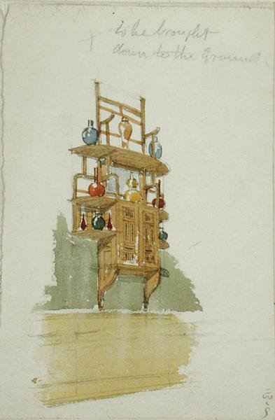 モンキー・キャビネットのデザイン 1876年頃 （水彩・鉛筆・紙） 作： Edward William Godwin