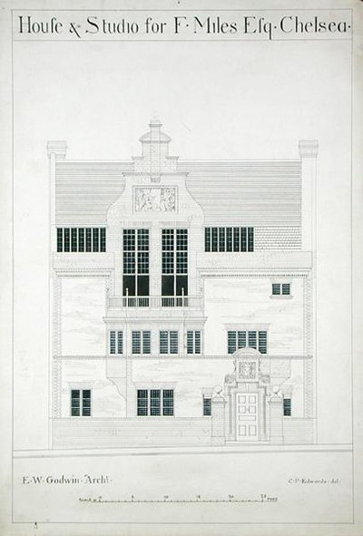 CPエドワーズによって刻まれたチェルシーのF.マイルエスクの家とスタジオ（176482-485も参照） 作： Edward William after Godwin