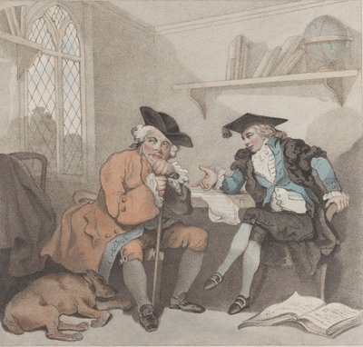 1787 年 8 月 1 日、古い四角いつま先の財布に対する大学のシーン、または無益な試み。 作： Edward Williams