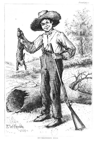 「ハックルベリーフィンの冒険」の最前線、マークトウェイン（1835-1910）1884 作： Edward Windsor Kemble