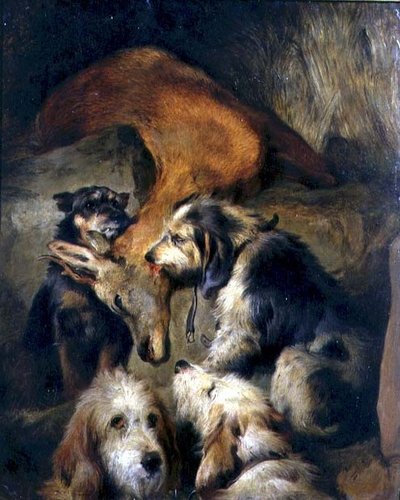 雄鹿の死（油彩・ボード） 作： Edwin (attr. to) Landseer