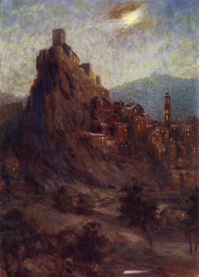 コルシカ島城塞都市コルテ（カラーリトグラフ 作： Edwin Arthur Norbury
