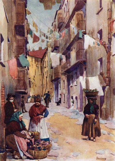 コルシカ島：アジャクシオの住宅（カラーリトグラフ 作： Edwin Arthur Norbury