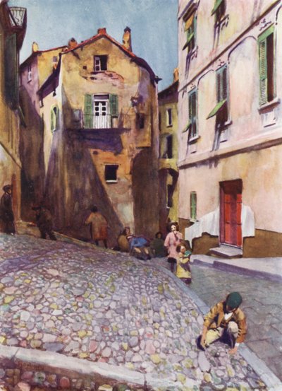 コルシカ島。バスティアの古い家々（カラーリトグラフ 作： Edwin Arthur Norbury