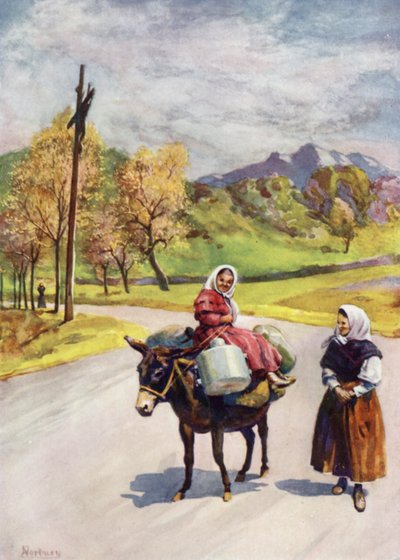 コルシカ島道端の十字架（カラーリトグラフ 作： Edwin Arthur Norbury