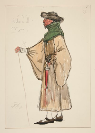 市民、ヘンリー・アーヴィングの衣装スケッチ 作： Edwin Austin Abbey