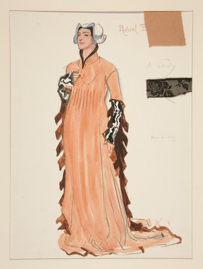 レディ、ヘンリー・アーヴィングの衣装スケッチ 作： Edwin Austin Abbey