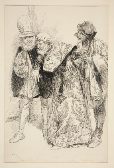 Baptista Protests、第 1 幕、第 1 場、じゃじゃ馬ならしのイラスト 作： Edwin Austin Abbey