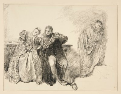 ビアンカとルセンティオ、第 3 幕第 1 場、じゃじゃ馬ならしより 作： Edwin Austin Abbey