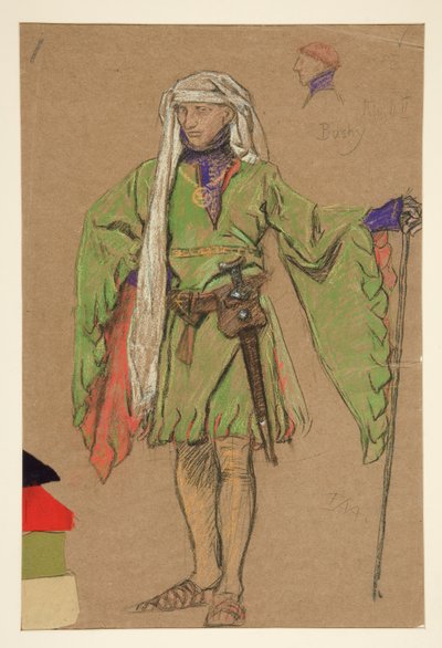 ブッシー、リチャード 2 世の衣装スケッチ 作： Edwin Austin Abbey