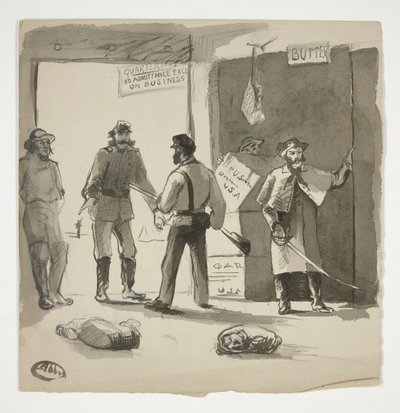 南北戦争のスケッチ (レクト); 絵を見ている男性（裏面） 作： Edwin Austin Abbey