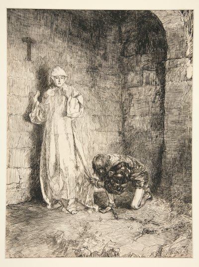 クラウディオとイザベラ - 第 3 幕、第 1 場、尺には尺を 作： Edwin Austin Abbey