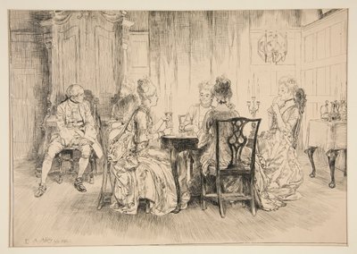 ダイニングシーン - オースティン・ドブソンのイラスト 作： Edwin Austin Abbey