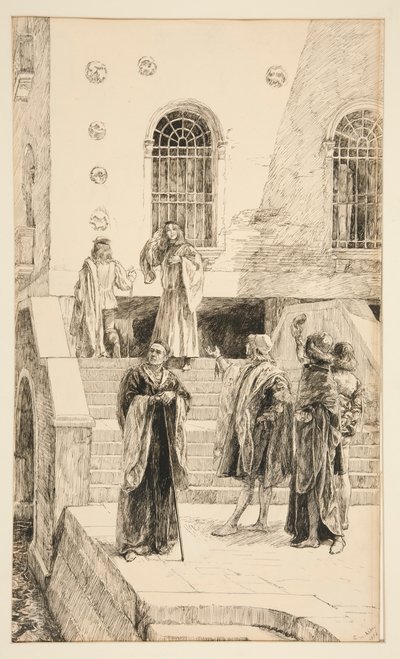 サラリーノとサラニオ、第1幕、第1場、ベニスの商人より 作： Edwin Austin Abbey