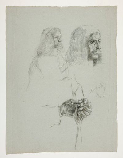 The Quest of the Holy Grail (1901 年に完成したボストン公立図書館のための一連の 15 枚の絵画) の壁画の 1 つの人物習作 作： Edwin Austin Abbey