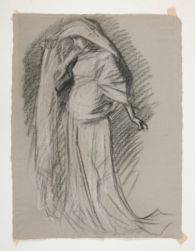 The Quest of the Holy Grail (1901 年に完成したボストン公立図書館のための 15 枚の絵画のシリーズ) からの、Castle of the Maidens のフィギュア スタディ 作： Edwin Austin Abbey