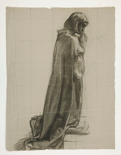 The Quest of the Holy Grail (1901 年に完成したボストン公立図書館のための 15 の絵画シリーズの 2 番目) からのランスロット卿とボールス卿の服装のガラハッドと彼の拍車の図の研究 作： Edwin Austin Abbey