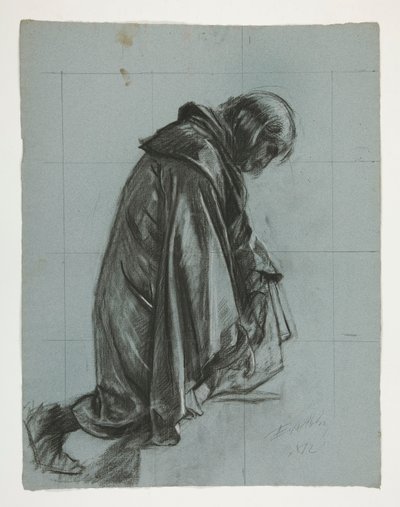 The Quest of the Holy Grail (1901 年に完成したボストン公立図書館のための 15 の絵画シリーズの 2 番目) からのランスロット卿とボールス卿の服装のガラハッドと彼の拍車の図の研究 作： Edwin Austin Abbey