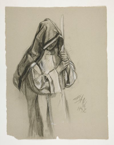 The Quest of the Holy Grail (1901 年に完成したボストン公立図書館のための 15 の絵画シリーズの 2 番目) からのランスロット卿とボールス卿の服装のガラハッドと彼の拍車の図の研究 作： Edwin Austin Abbey