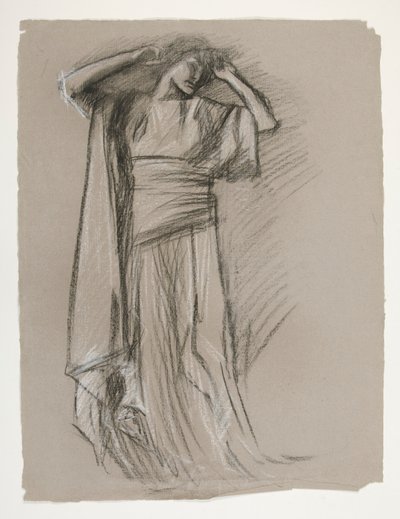The Quest of the Holy Grail (1901 年に完成したボストン公立図書館のための一連の 15 枚の絵画) からの乙女の城 (?) の人物画 作： Edwin Austin Abbey