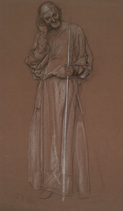 フィギュアスタディ、杖を持った老人、おそらくポローニアス 作： Edwin Austin Abbey