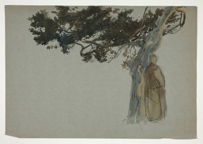 木の下に立つ人物像 - (未確認イラスト) 作： Edwin Austin Abbey