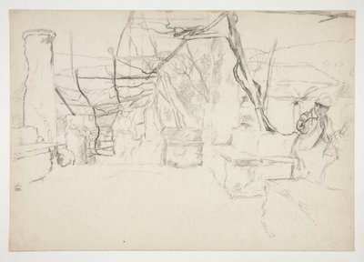 古い遺跡を歩く人影(?) - (未確認イラスト) 作： Edwin Austin Abbey